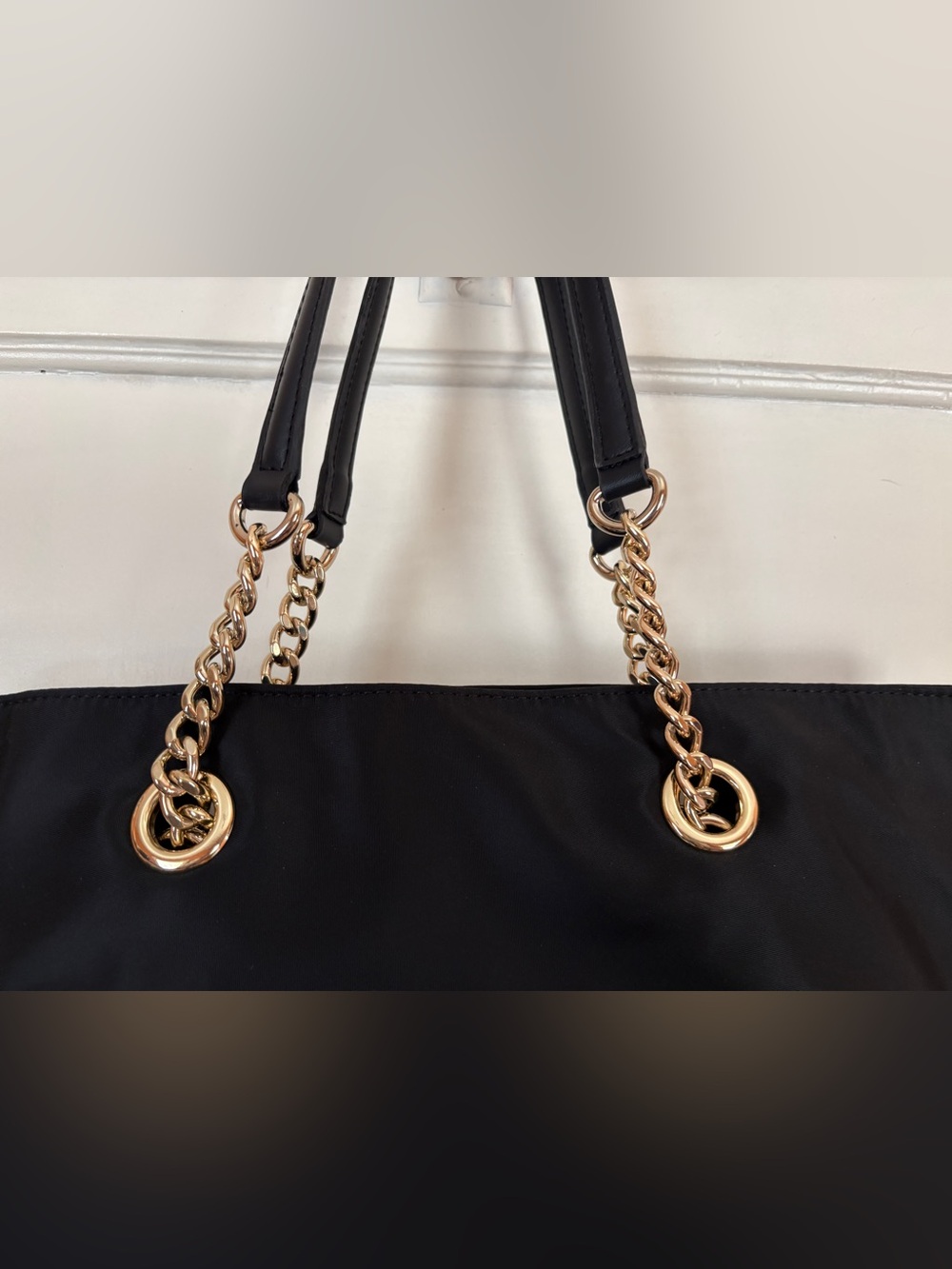 NEW Calvin Klein Black Chain-Handle Microfiber Tote Shoulder Bag / Purse - Picture 5 of 14